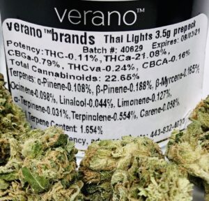 Verano Thai Lights terpene and potency info