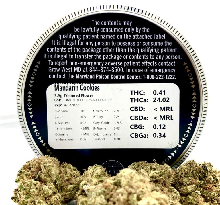mandarin cookies terpene and thc label with buds